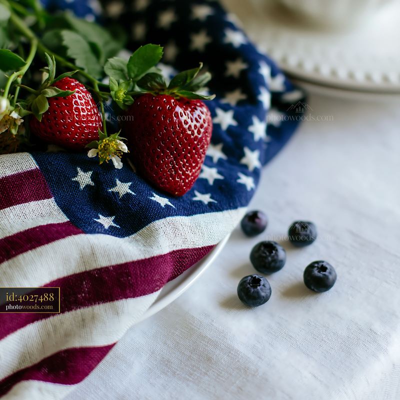 American flag table decoration with fruits for celebration
