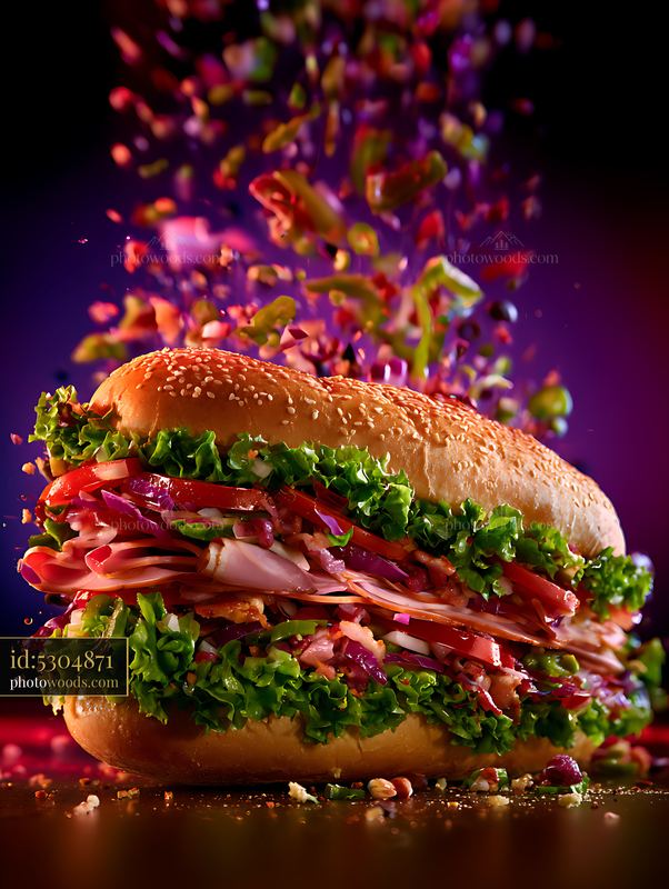 Fresh Submarine Sandwich on Dark Background