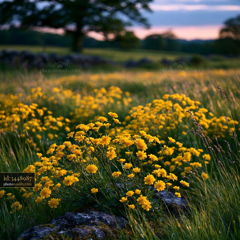 Glacier Buttercups in High Meadow at Sunset