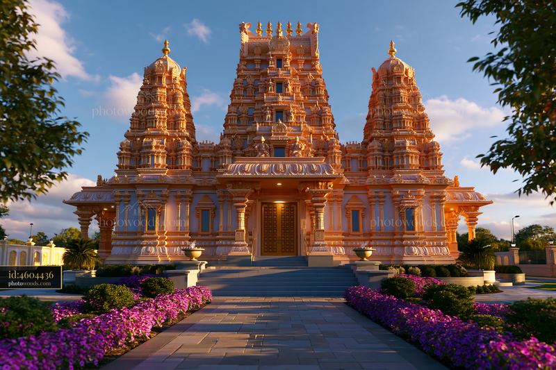 Hanuman Mandir Temple in Glenview, Illinois at Sunset