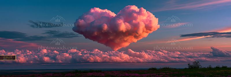 Heart Shaped Cloud at Sunset Above Landscape