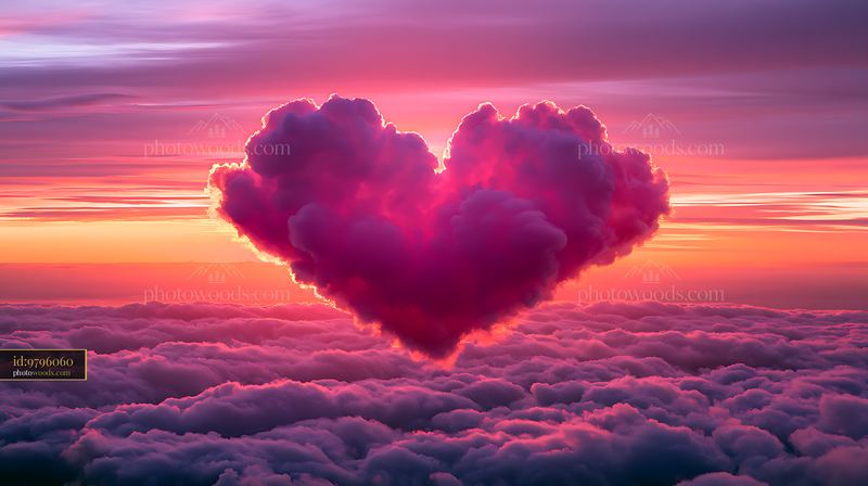 Heart-shaped Cloud Formation at Sunset Above Clouds