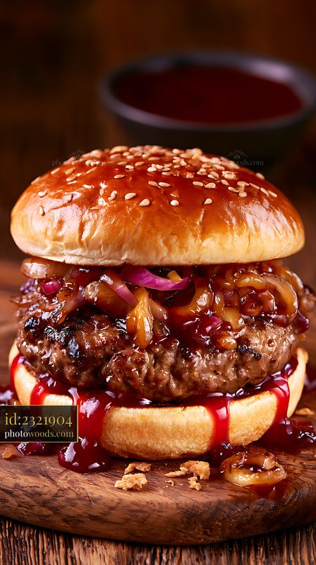 Juicy Burger With Caramelized Onions and Sesame Bun
