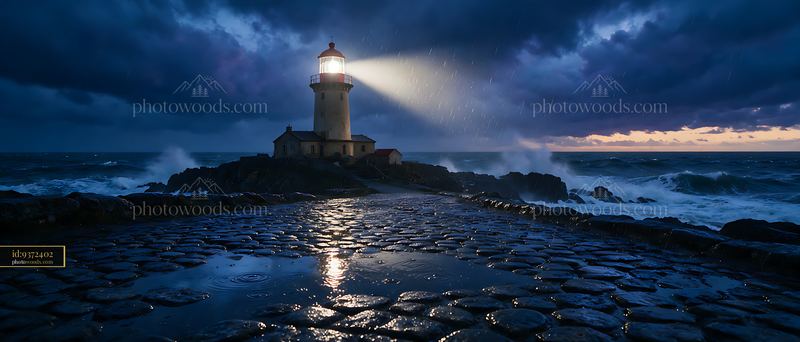 Lighthouse Overlooking a Stormy Sea at Night