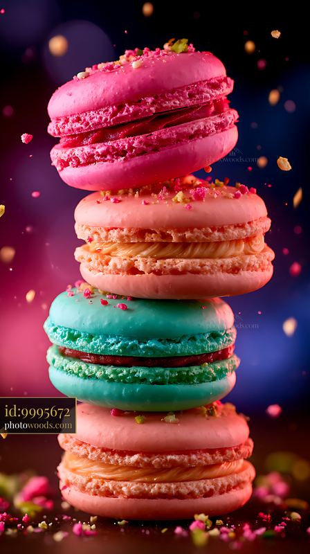 Macarons Stacked in Vibrant Colors With Sprinkles