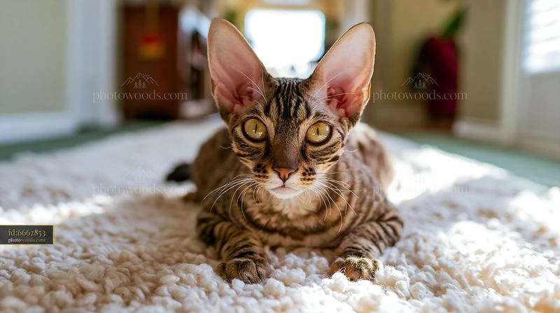 Minskin cat portrait on a soft carpet