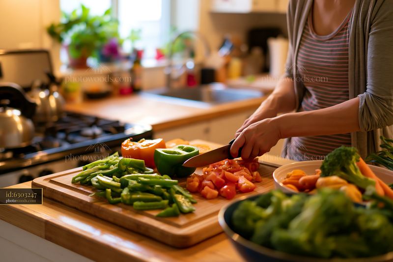 Person chopping vegetables with a kitchen knife