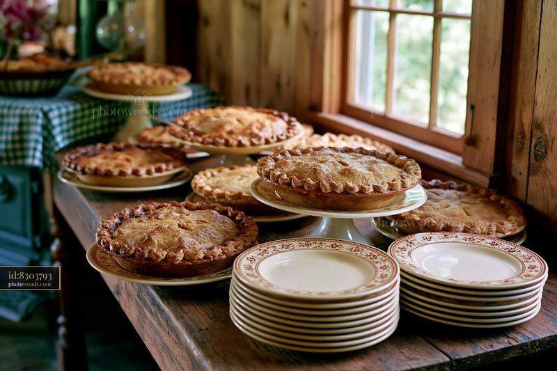 Delicious pies on display at a charity event buffet