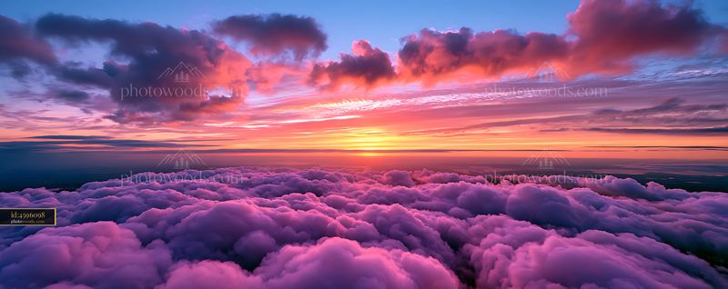 Puffy Clouds at Sunset Over the Horizon
