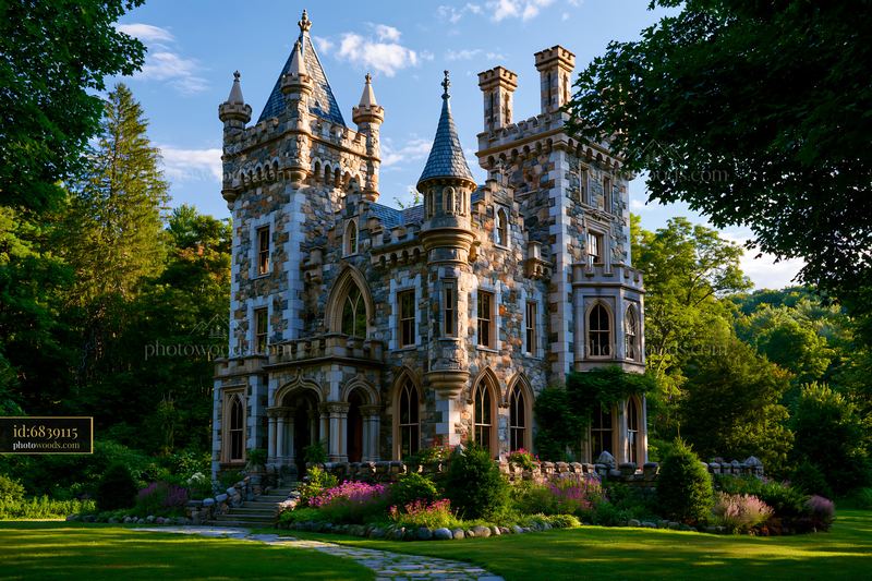 Reid Castle in Purchase NY Surrounded by Greenery and Flowers