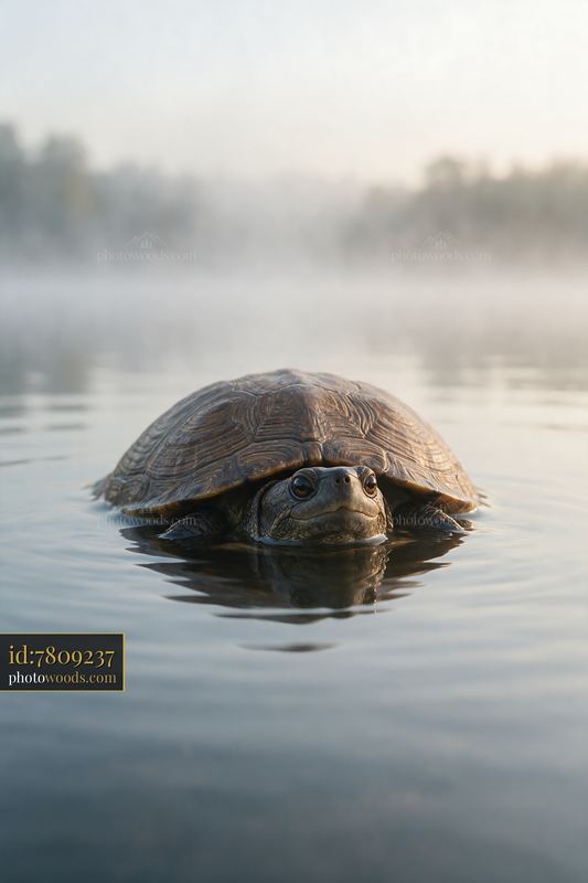 Turtle peeking above calm water
