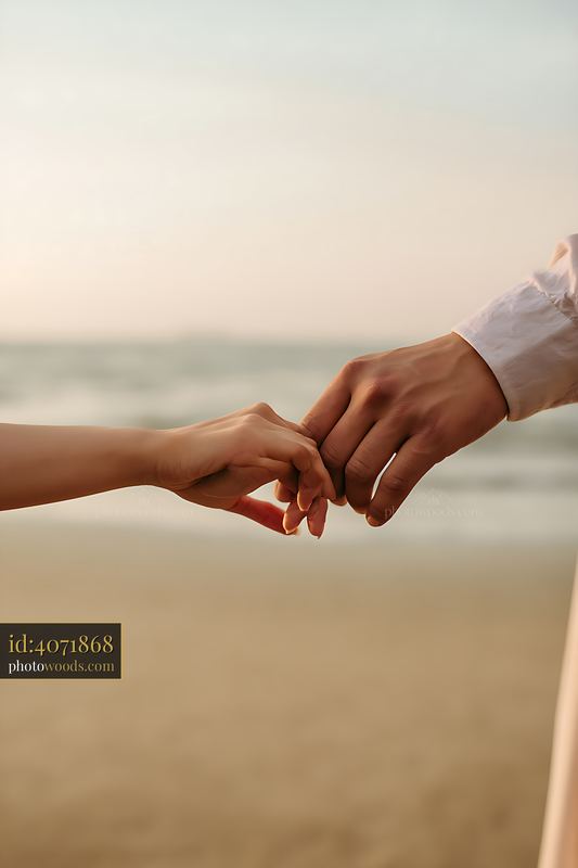 Couple holding hands at the beach during sunset