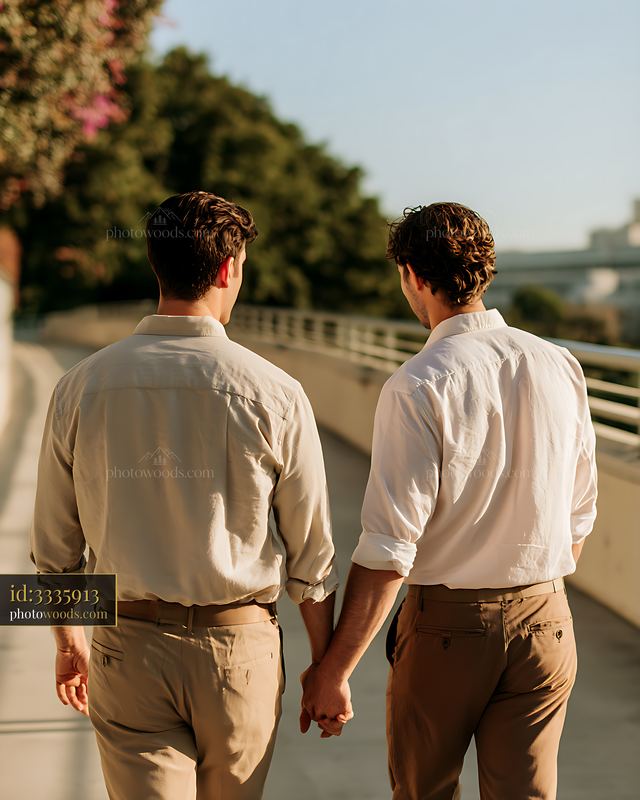 Couple walking hand in hand on a sunny pathway