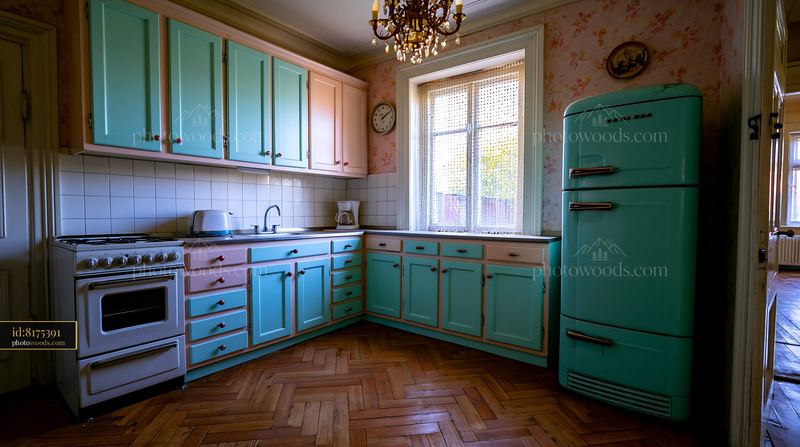 Vintage Kitchen With Turquoise Cabinetry in Shabby Interior Design