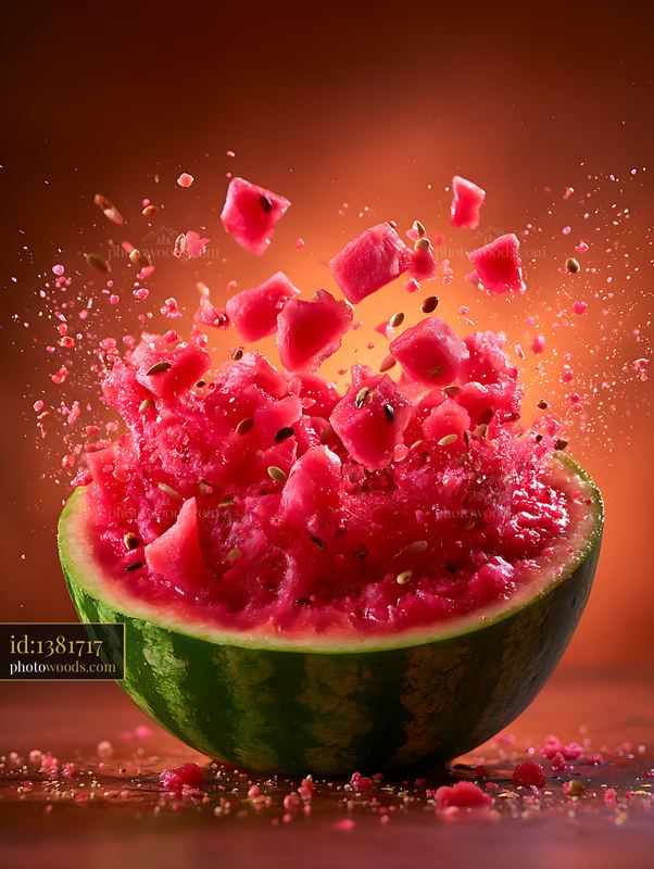 Watermelon Bursting Apart With Pink Chunks and Seeds