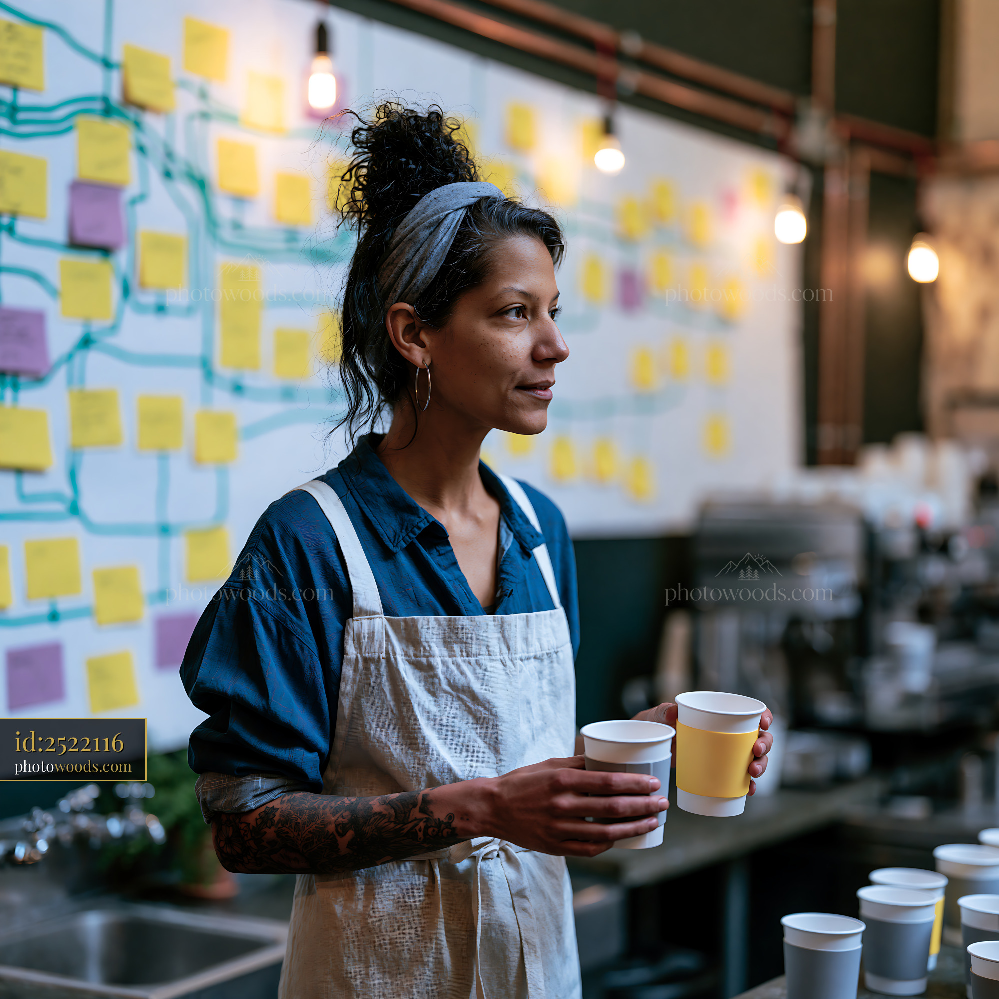 Barista Handling Reusable Cups in Coffee Shop