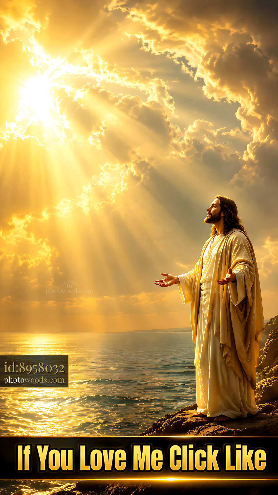 Jesus Stands With Outstretched Arms Under Heavenly Light