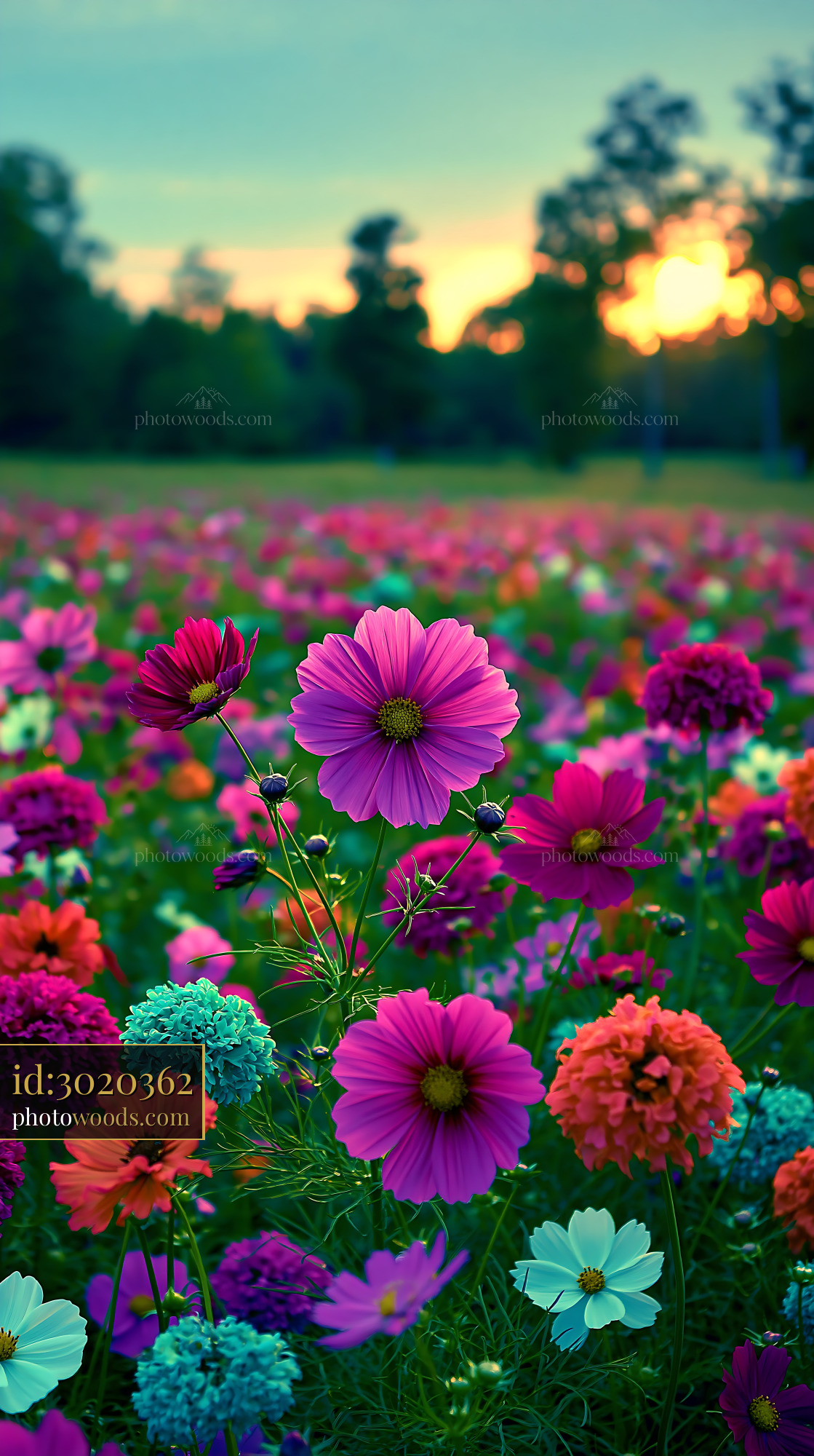 Flowers Bloom in a Vibrant Field During Sunset