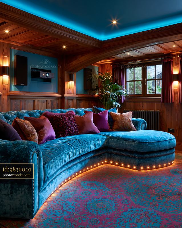 Home Cinema With Velvet Seating in an Alpine Lodge