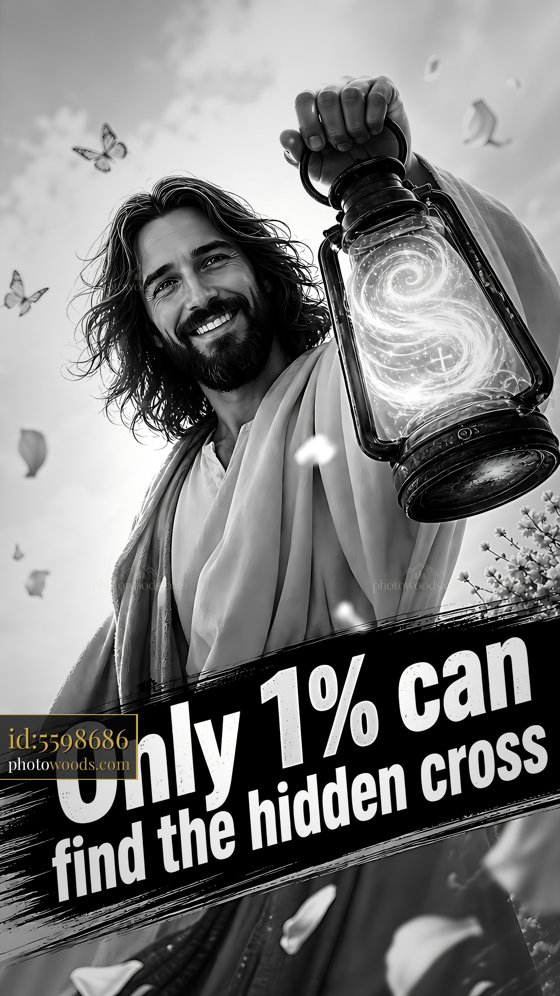 Man Holds Lantern While Searching for Hidden Cross