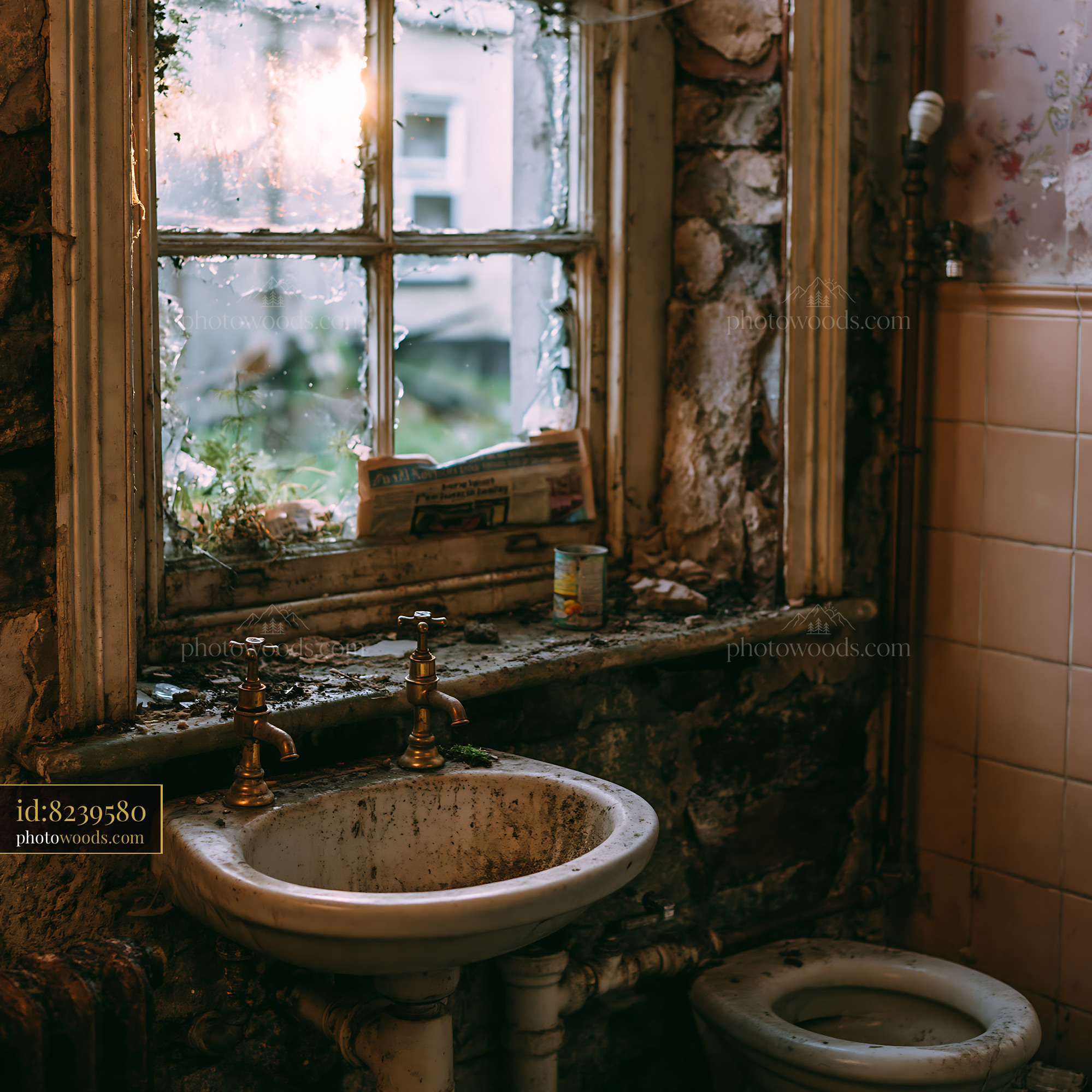 Neglected Bathroom With Exposed Plumbing and Broken Window