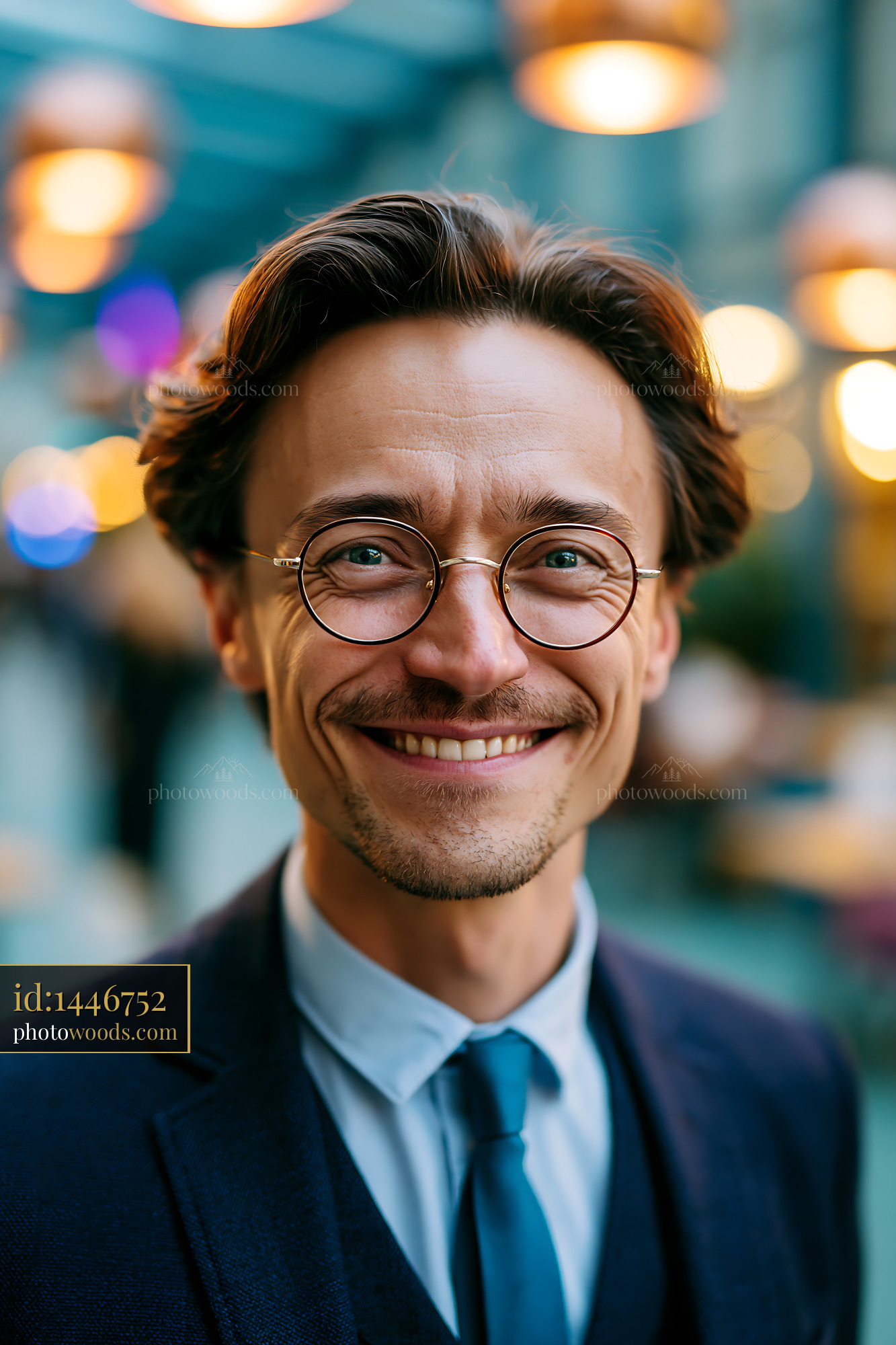 Man Smiles in Suit With Glasses Indoors at Evening Event