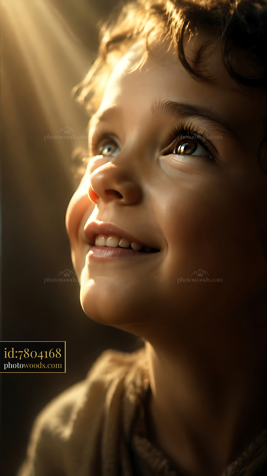Child Smiling While Looking up at Sunlight From Window