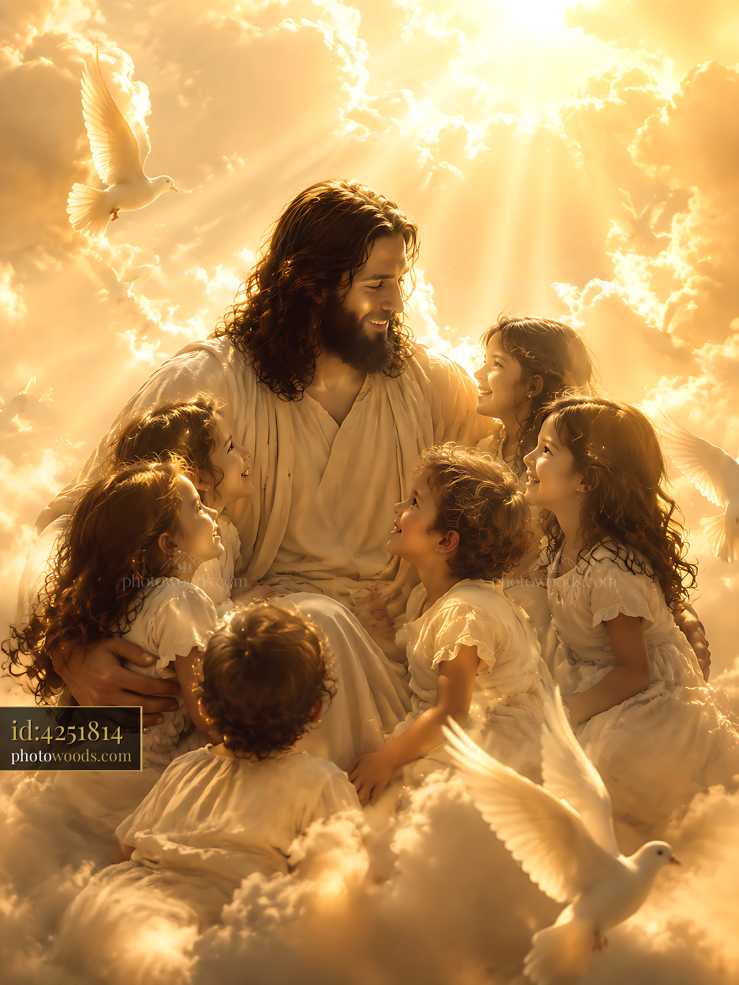 Jesus Interacts With Children Surrounded by Light and Clouds