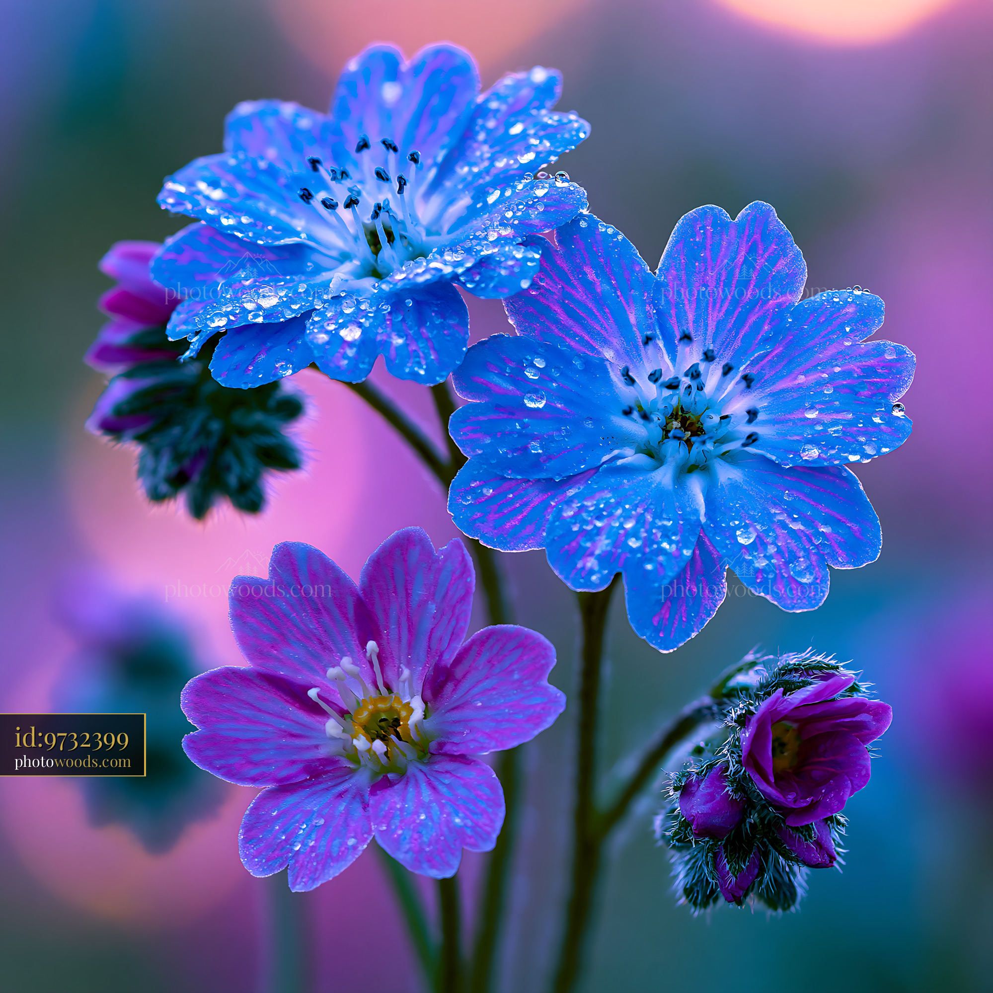 Colorful Flowers With Water Droplets Under Soft Light