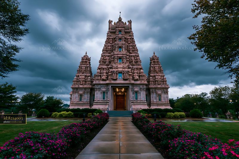 Beautiful temple with detailed architecture under a cloudy sky