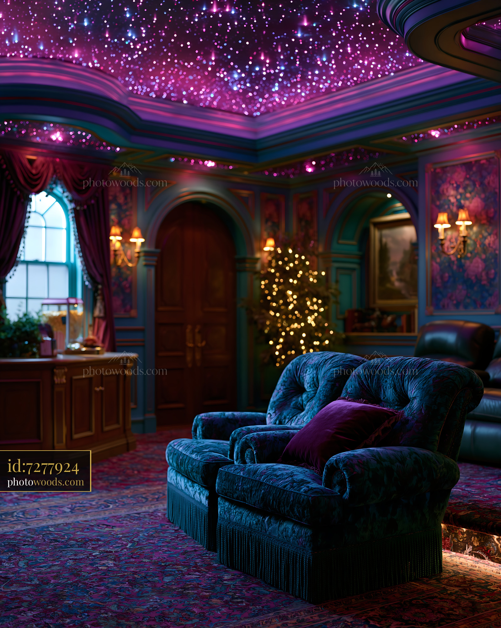 Opulent Home Theater With Starlight Fiber Optics in Elegant Setting
