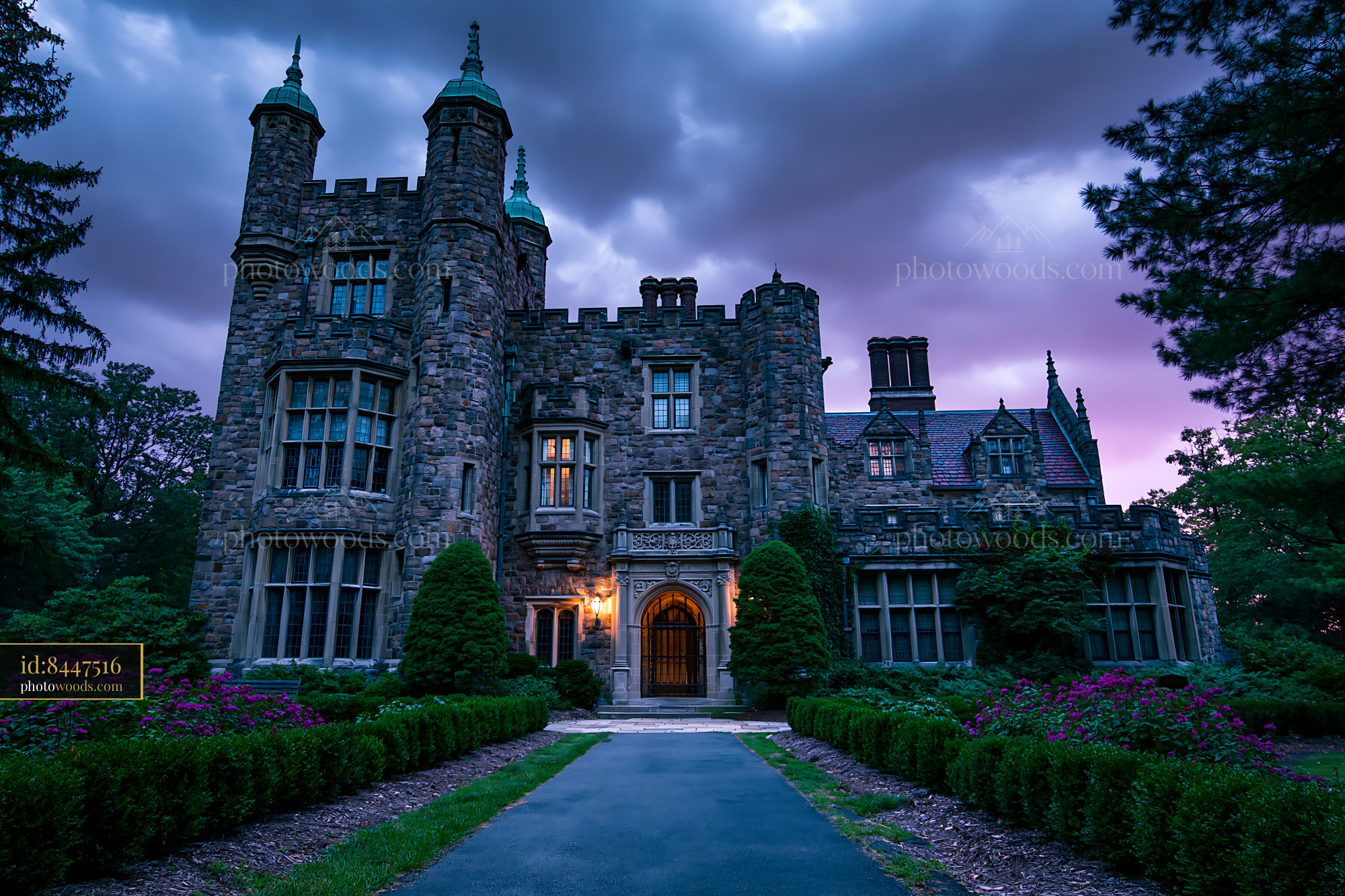 Architectural Photography of Historic Stone Castle at Dusk