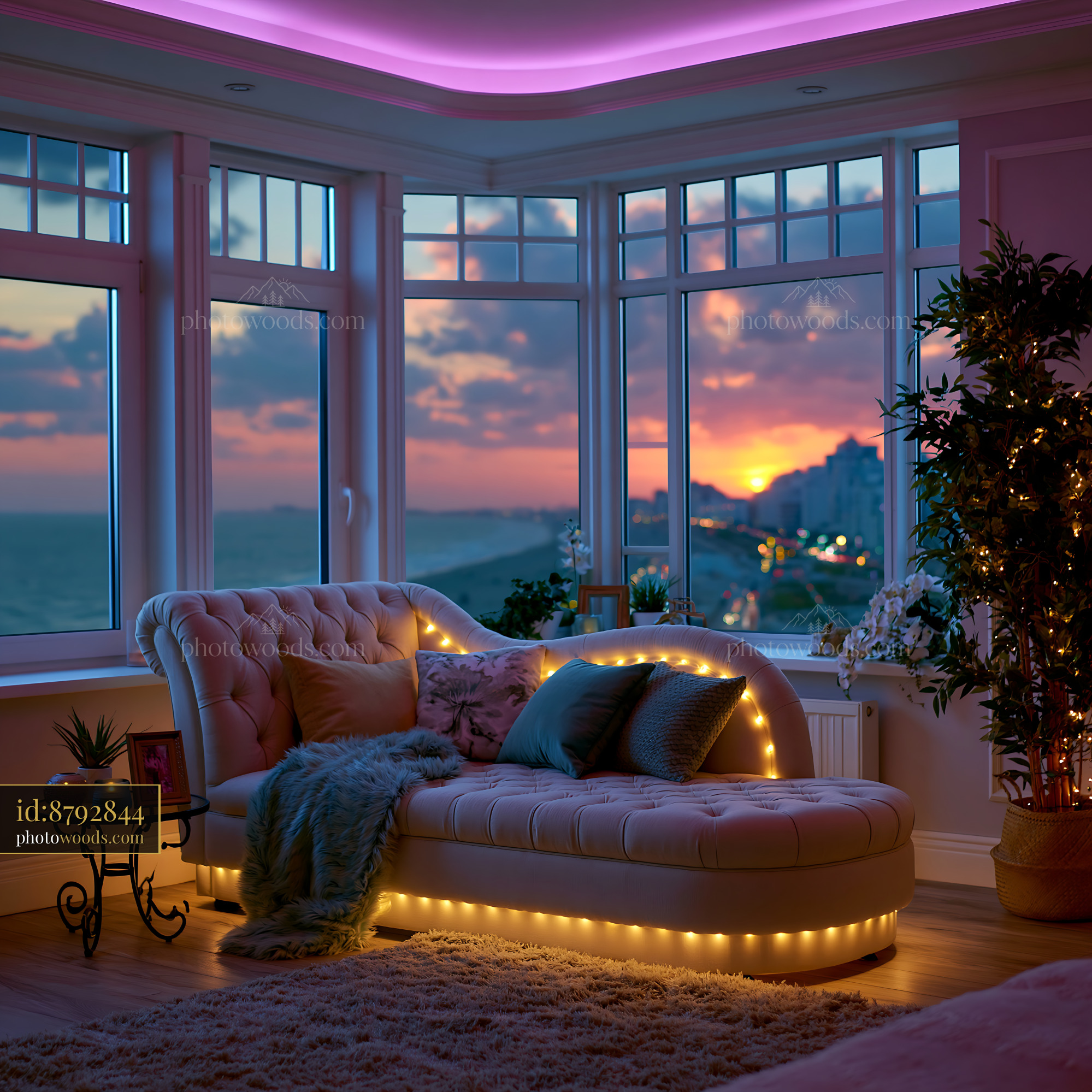 Coastal Luxury Bedroom With Sunset View and Soft Lighting