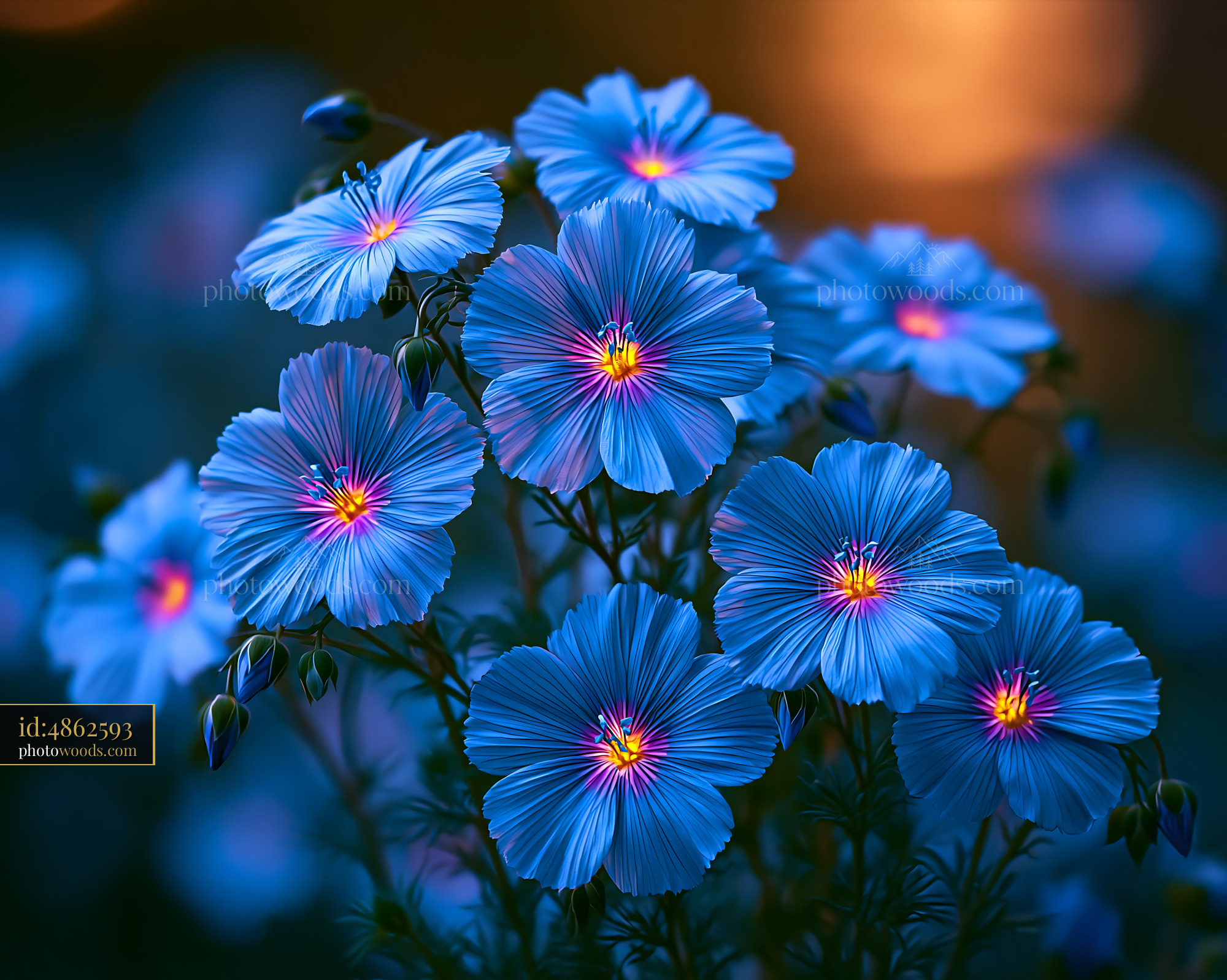 Blue Flowers Bloom in Garden During Evening Light