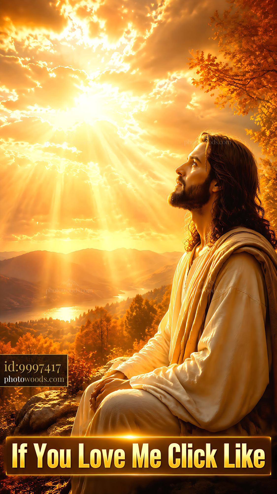 Jesus Sits on a Rock Under Bright Rays of Light in Nature