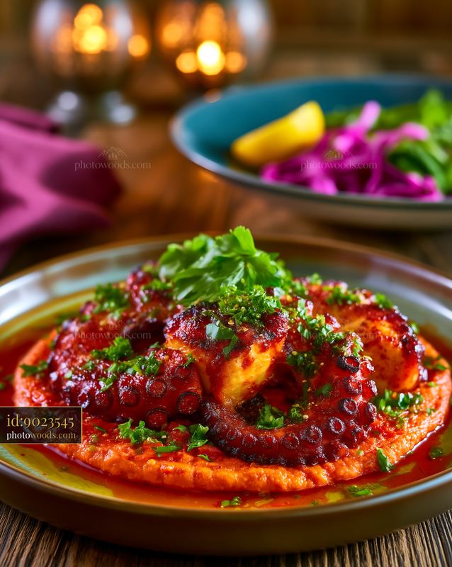 Grilled Octopus Tentacle on Smoked Paprika Puree With Vegetables