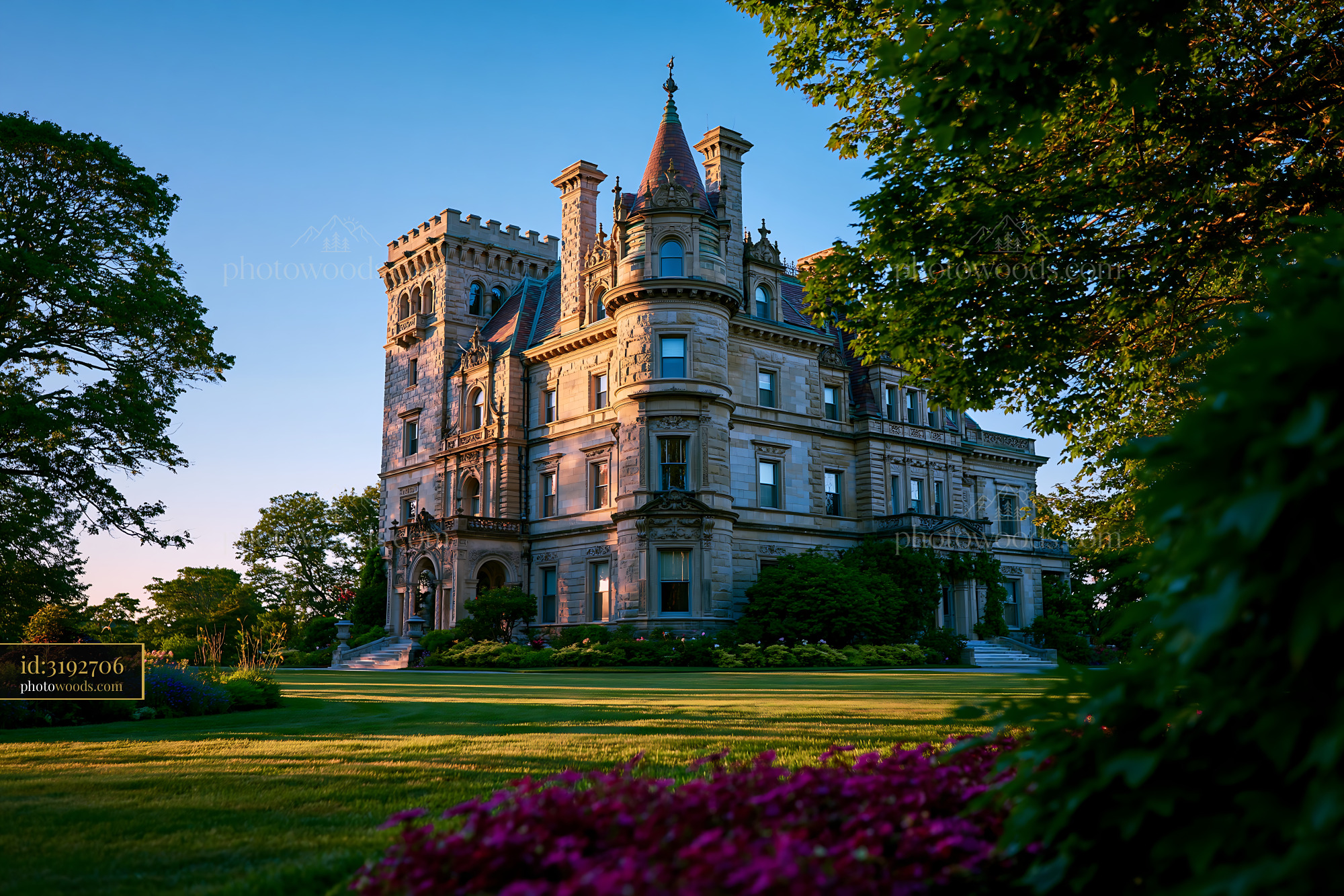 Breakers Mansion Newport RI at Sunset With Landscaped Gardens