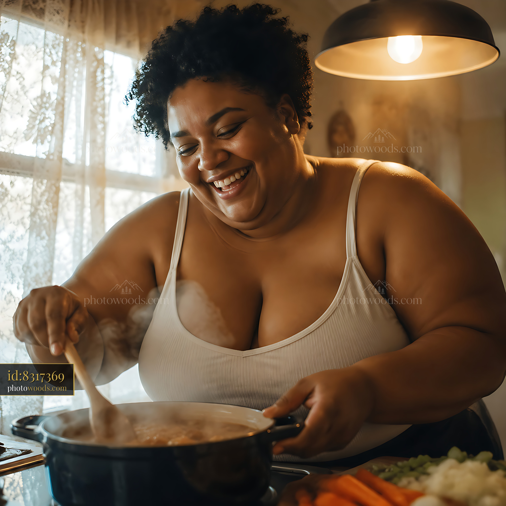 Woman Cooking in a Kitchen, Stirring a Pot With Fresh Vegetables
