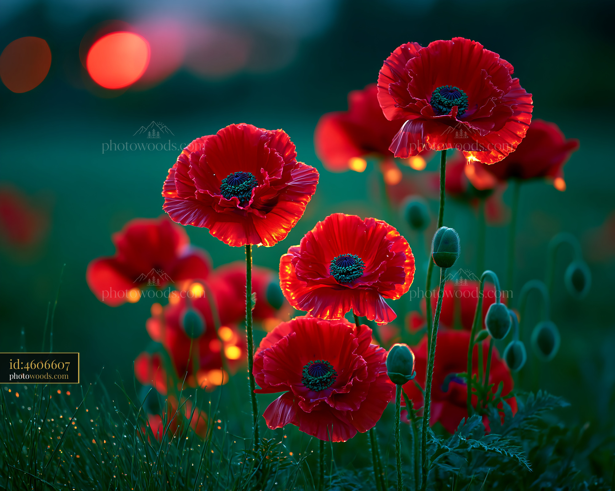 Red Poppies Bloom in a Field With Glowing Evening Light