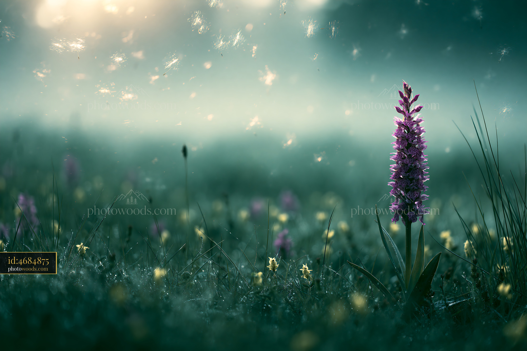 Ragged Robin Blooming in a Misty Meadow at Sunrise