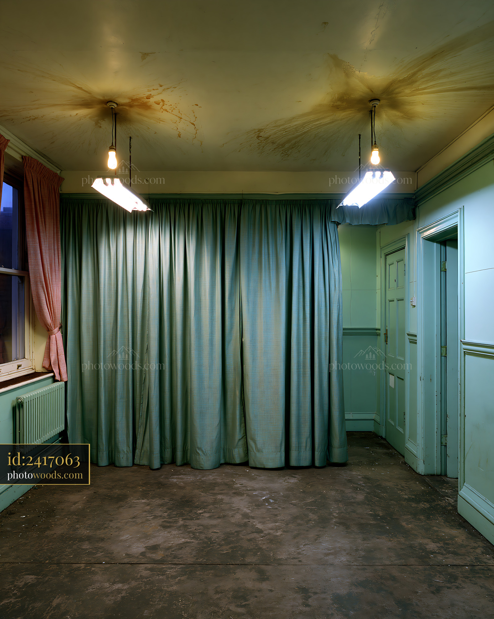 Communal Flat Room Divided by a Curtain With Soft Light
