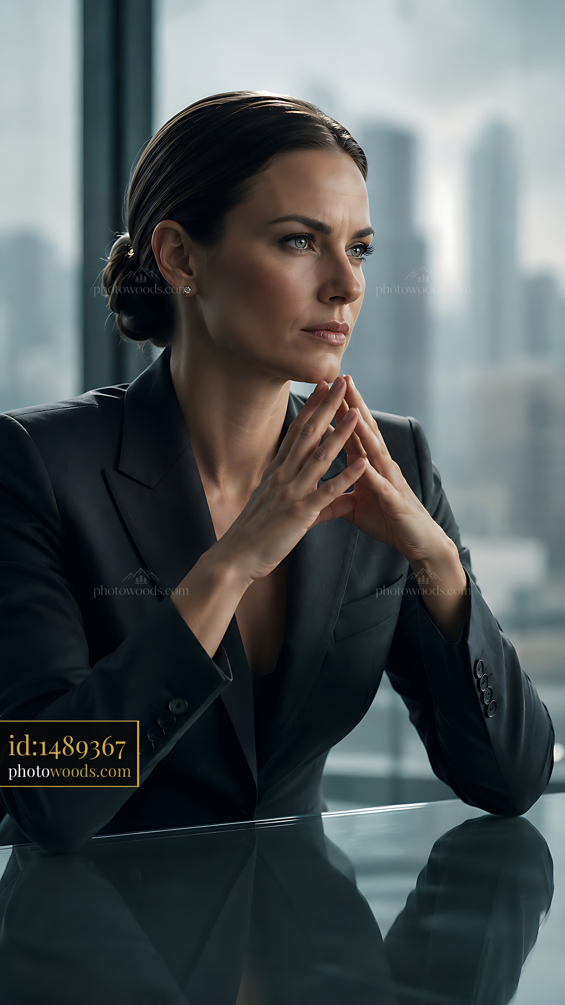 Business Professional Woman Sitting at a Desk Looking Thoughtful