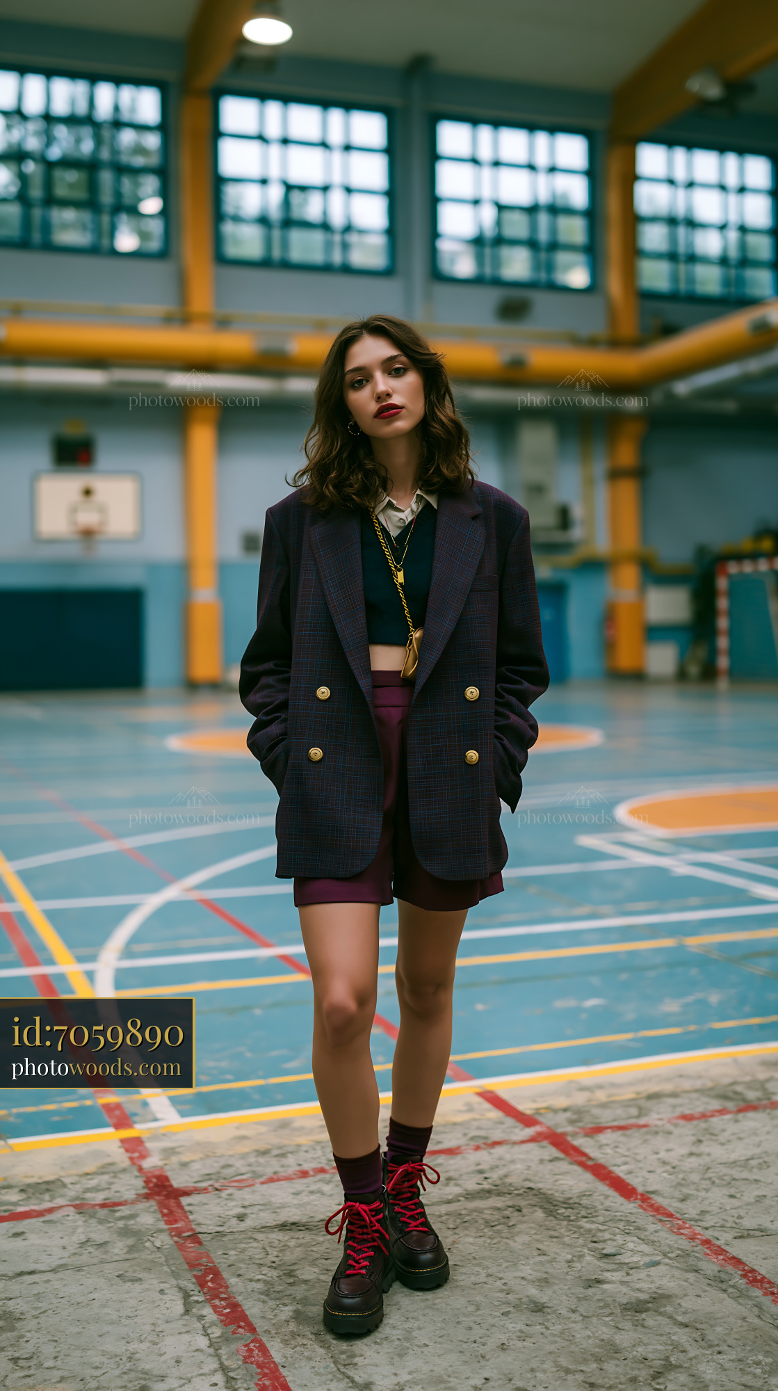 Woman in Oversized Blazer and Bike Shorts on Court