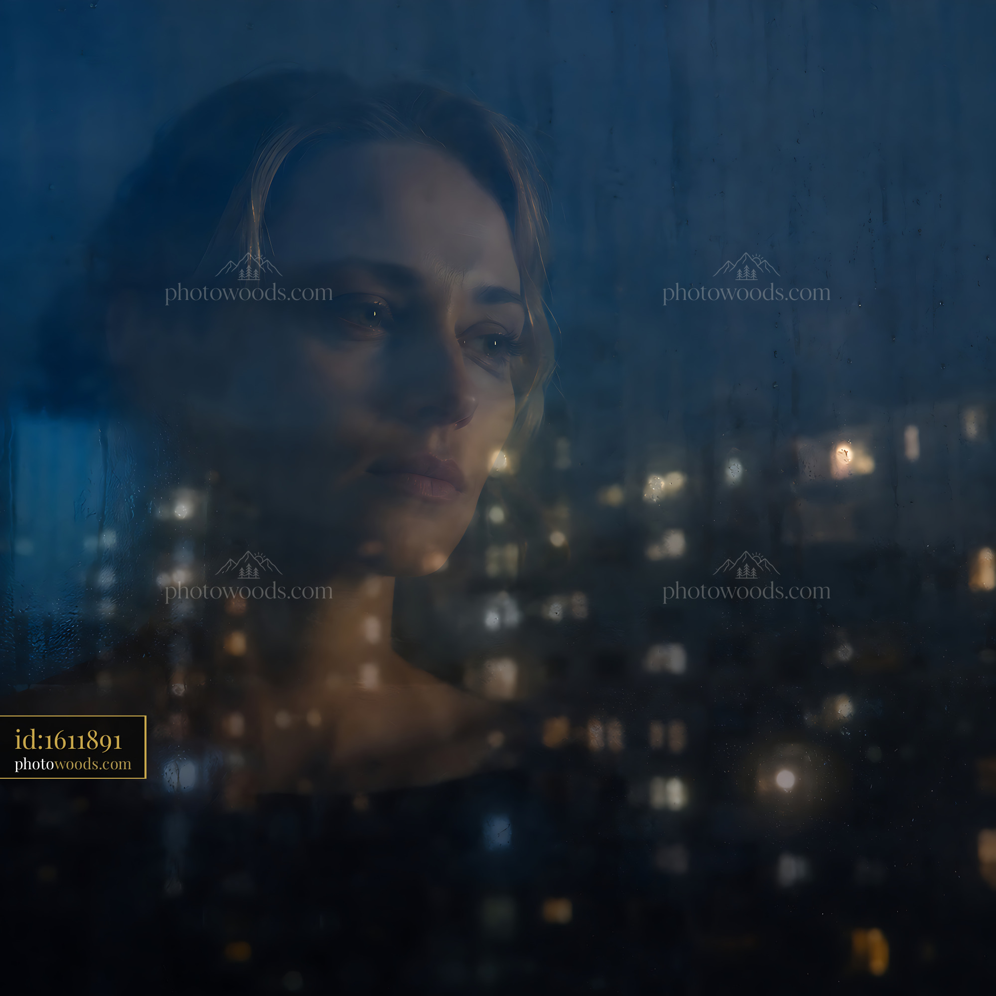 Woman Looking out the Window During a Rainy Night in the City