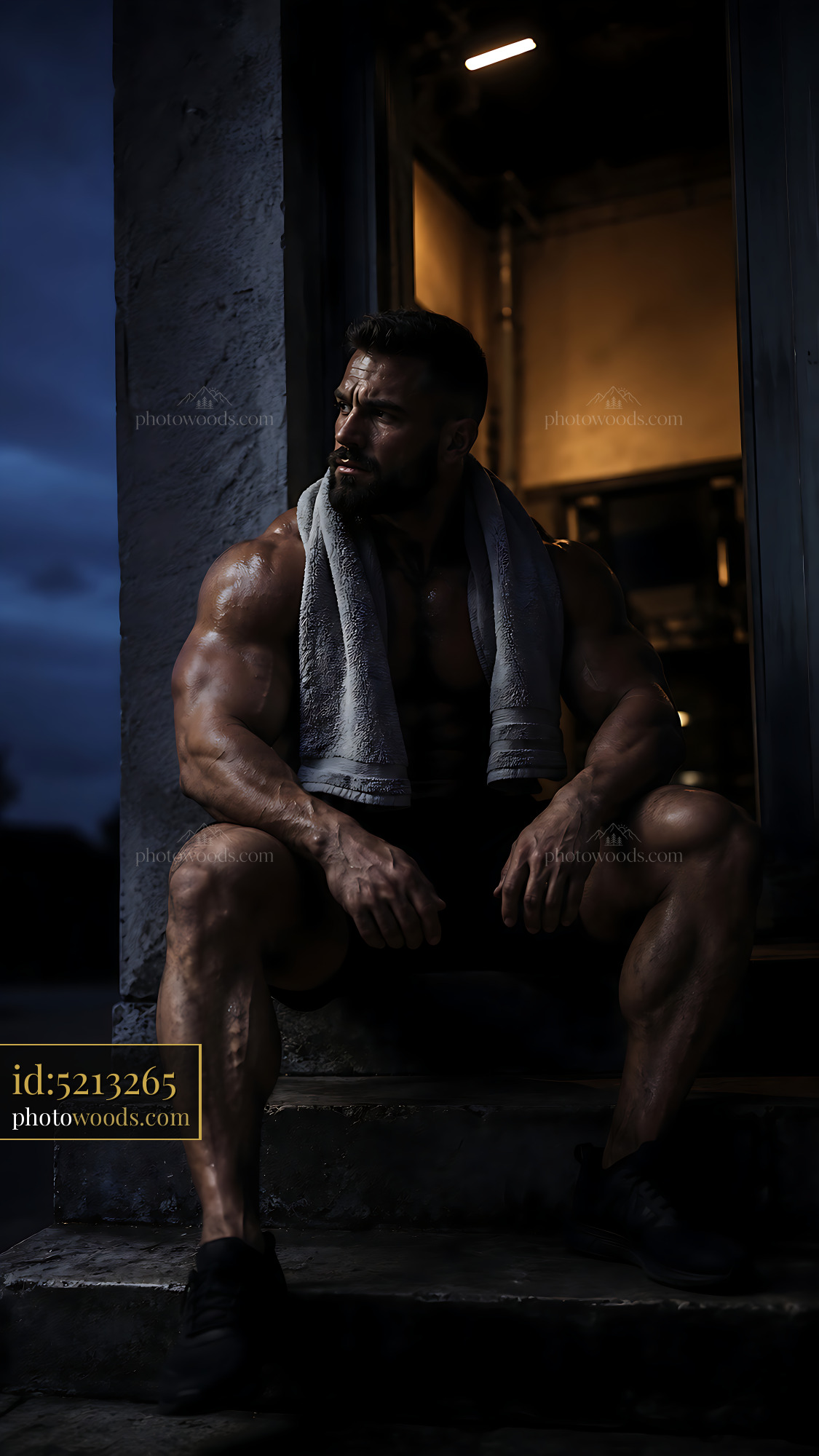 Man Sitting on Steps With Towel After Workout in Evening Light