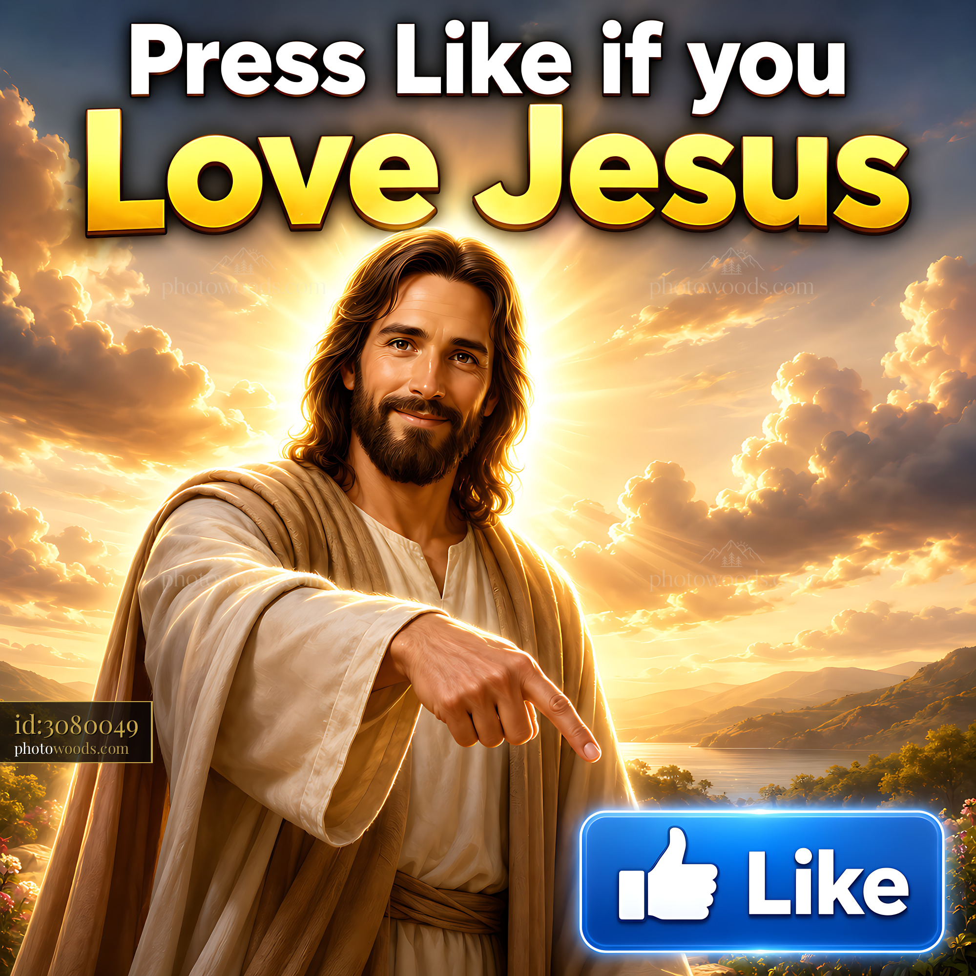 Jesus Pointing With a Message About Love in a Natural Setting