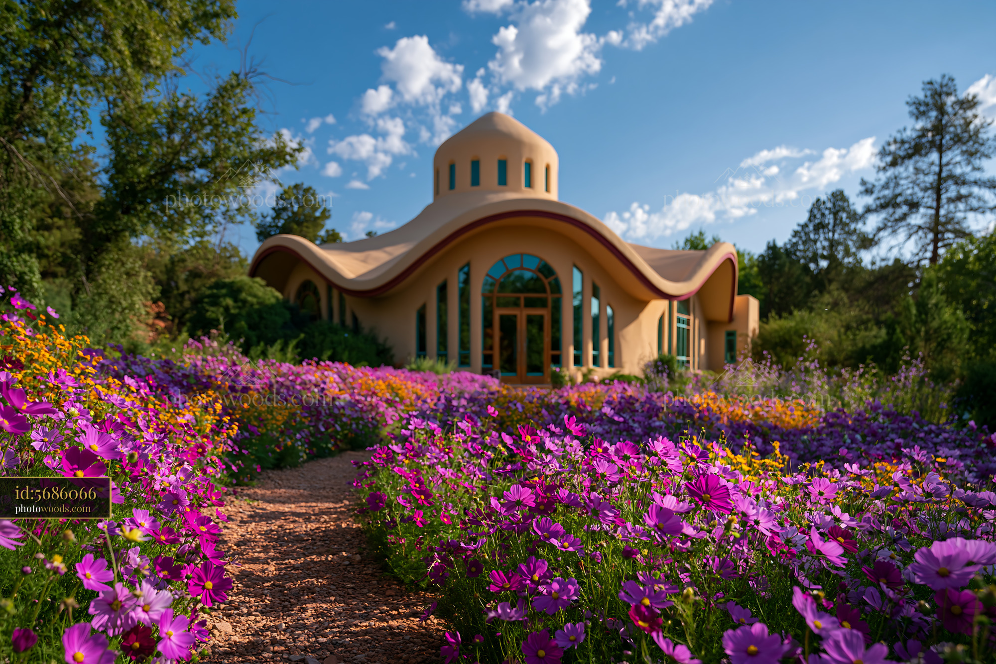 Upaya Zen Center Surrounded by Blooming Flowers in Nature