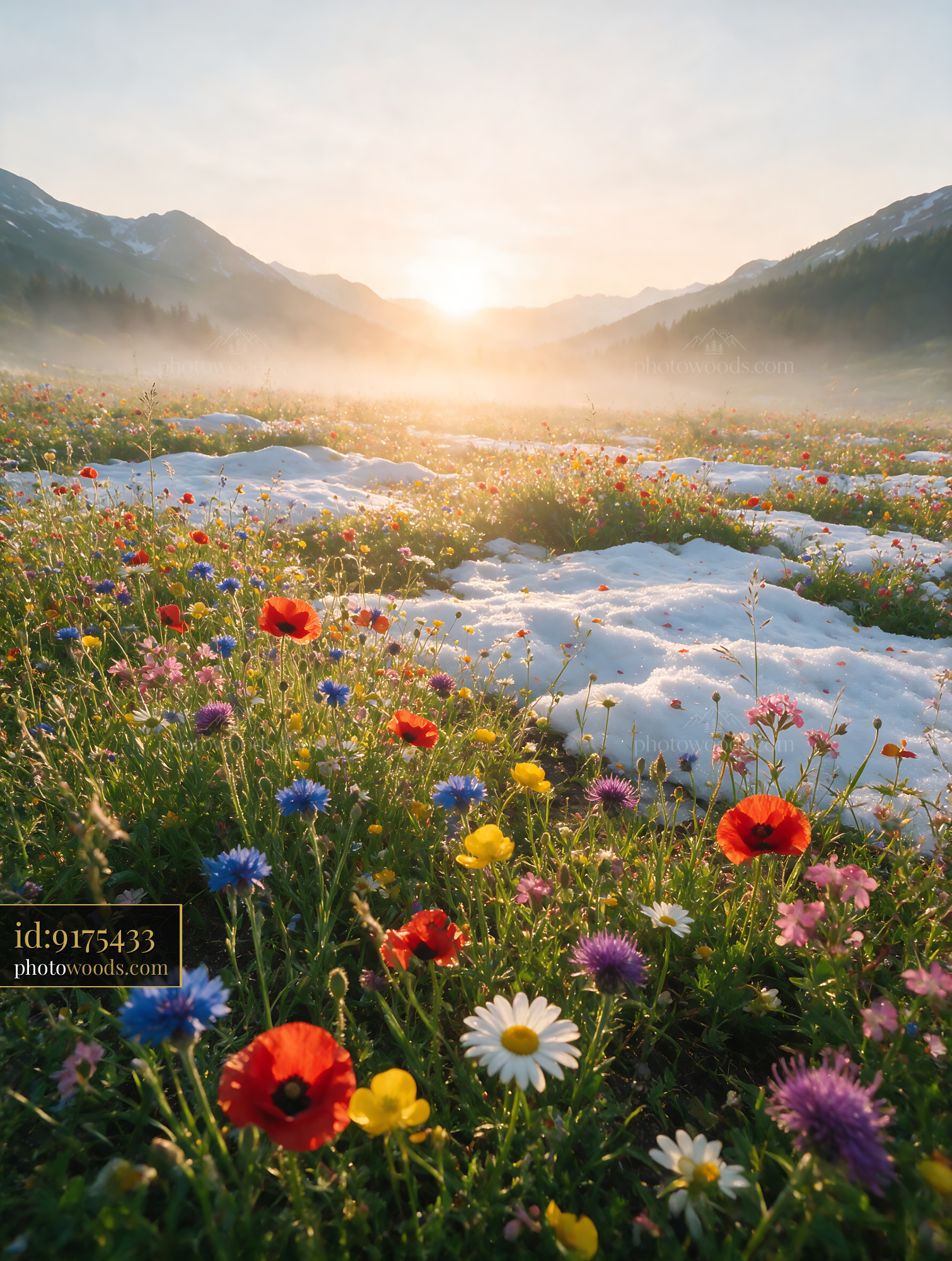 Wildflowers Blooming in the Alpine Meadow at Sunrise