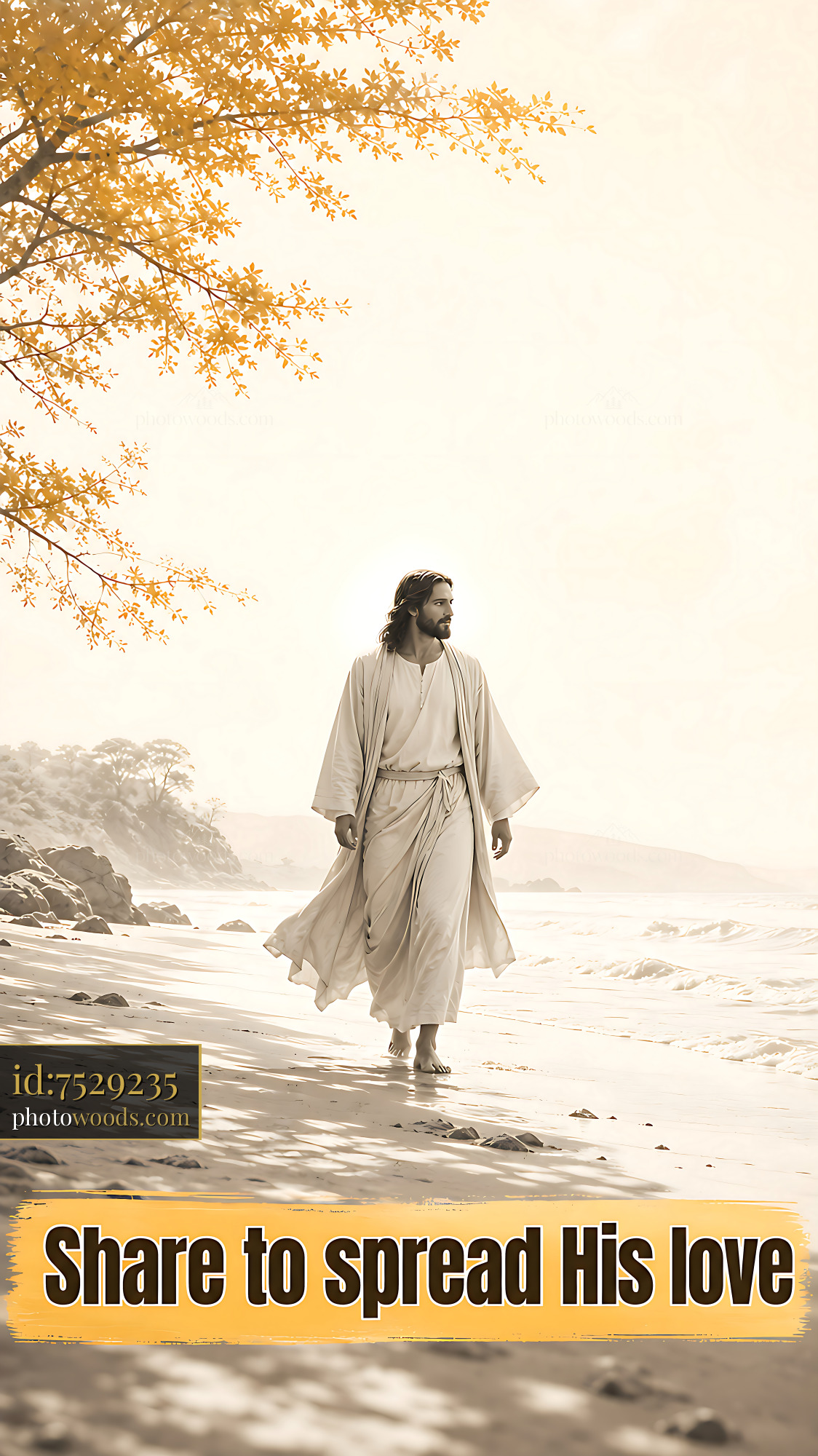 Man Walking Along Beach Dressed in White Robe Near Water