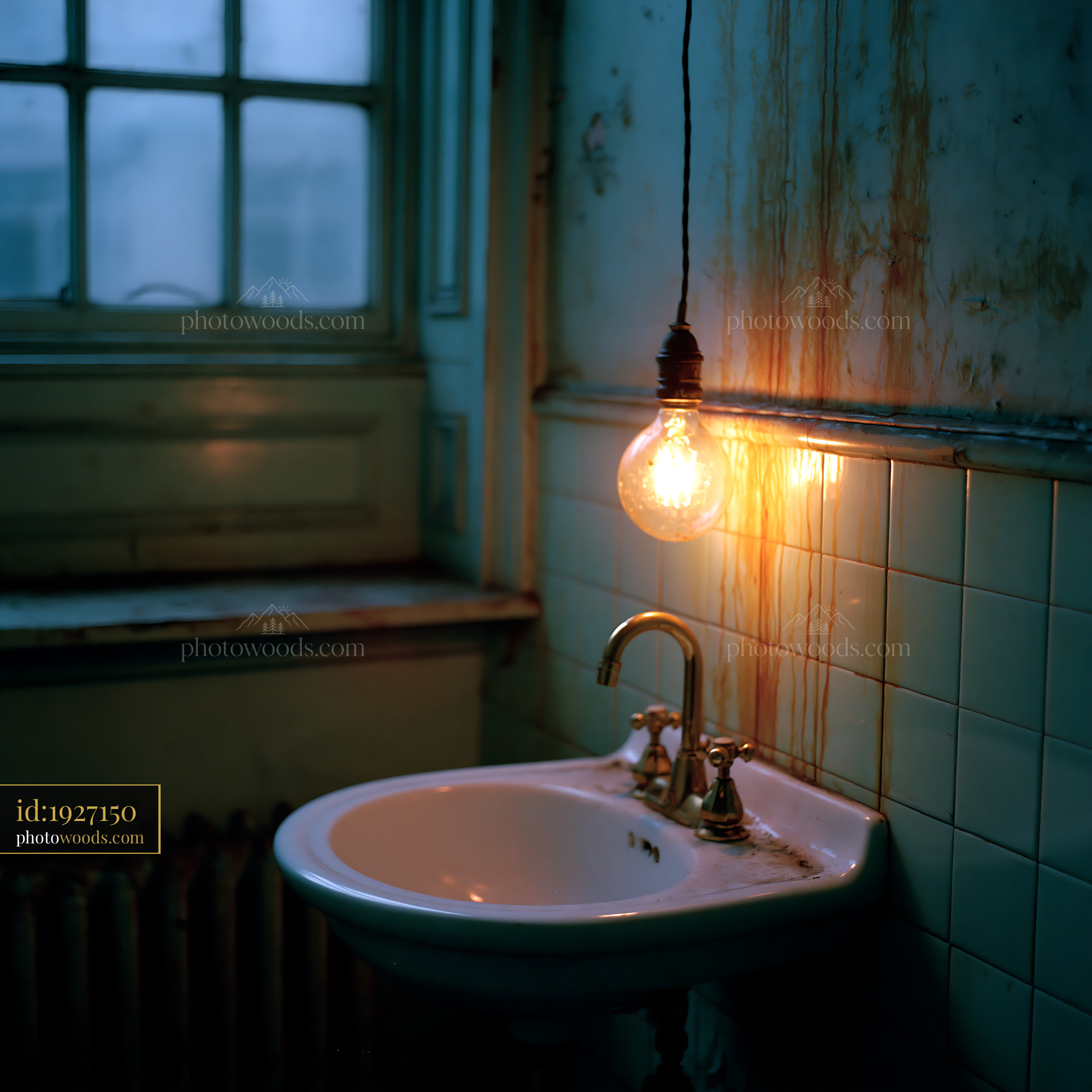 A Dark Windowless Bathroom With a Bare Bulb and Sink